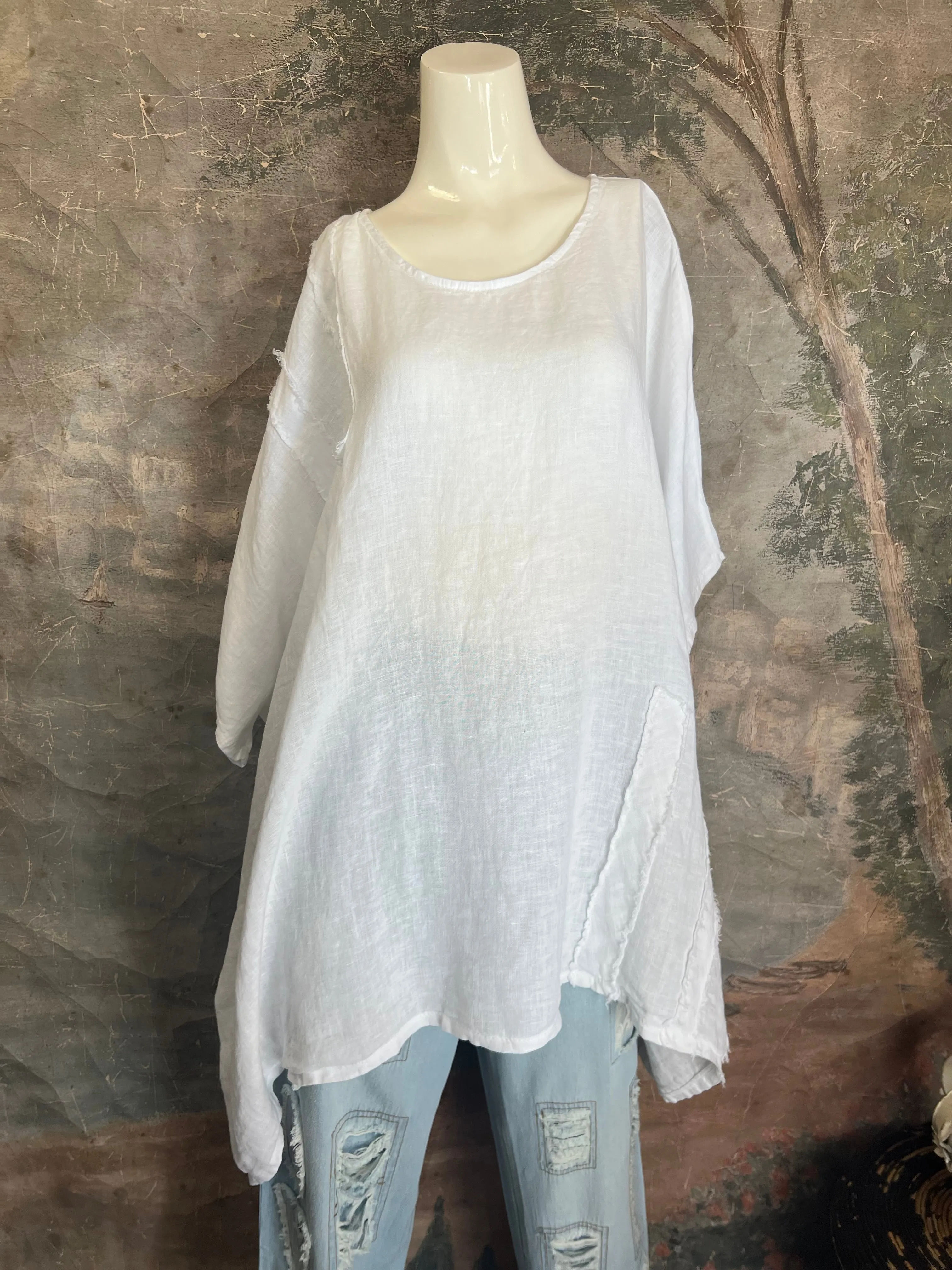 91624 Solid Patch Tunic Top-White