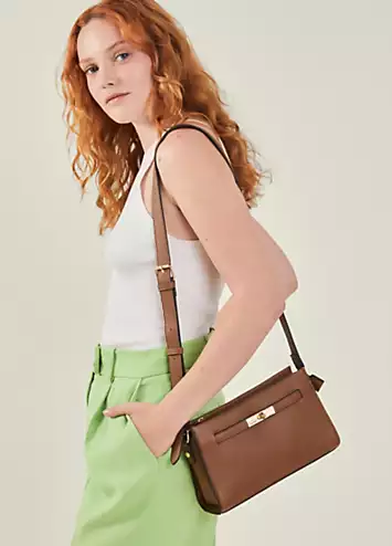 Accessorize Tan Twist Lock Faux Leather Cross-Body Bag