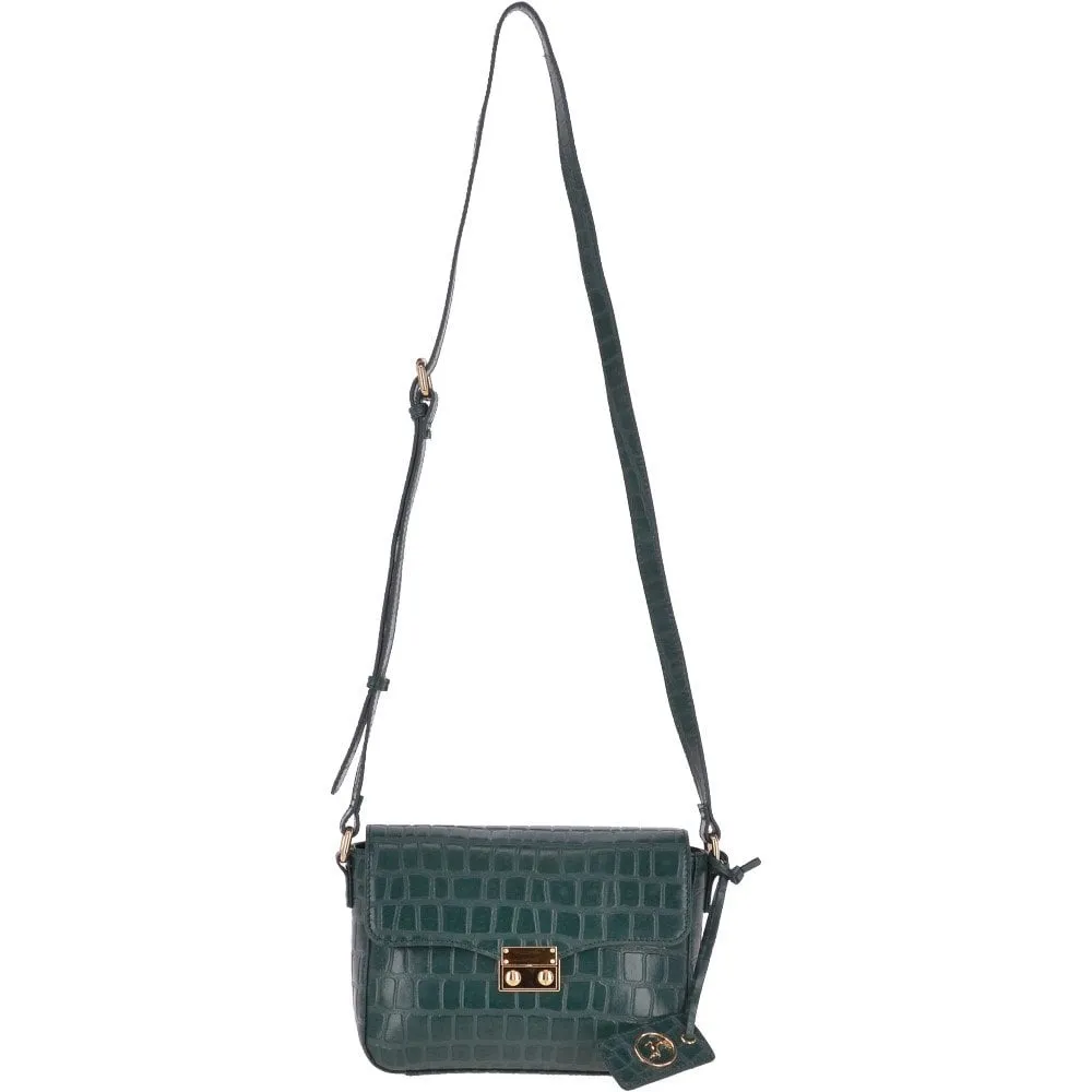 Ashwood Womens Crocodile Print Cross Body Bag Green: 63002/Nora