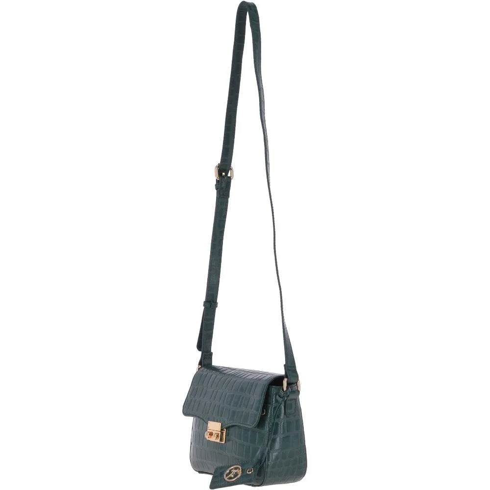 Ashwood Womens Crocodile Print Cross Body Bag Green: 63002/Nora