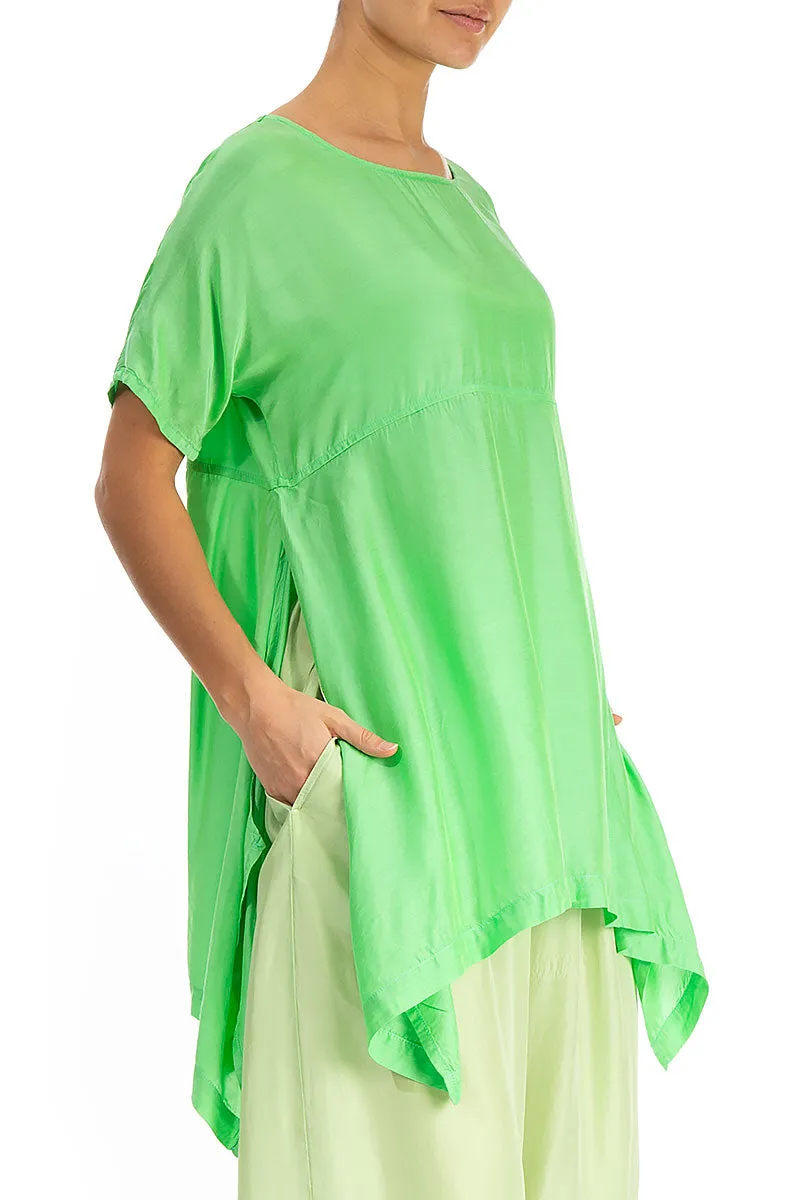 Asymmetric Green Silk Bamboo Tunic