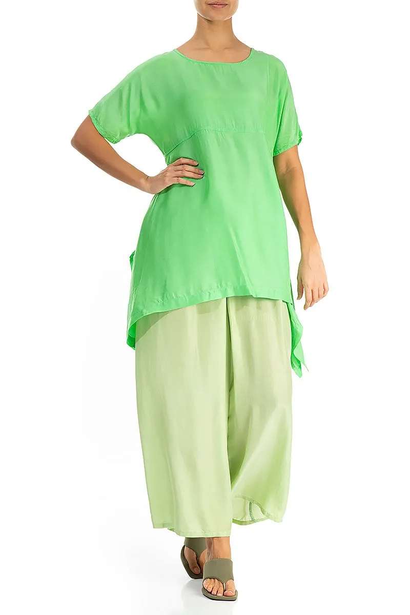 Asymmetric Green Silk Bamboo Tunic