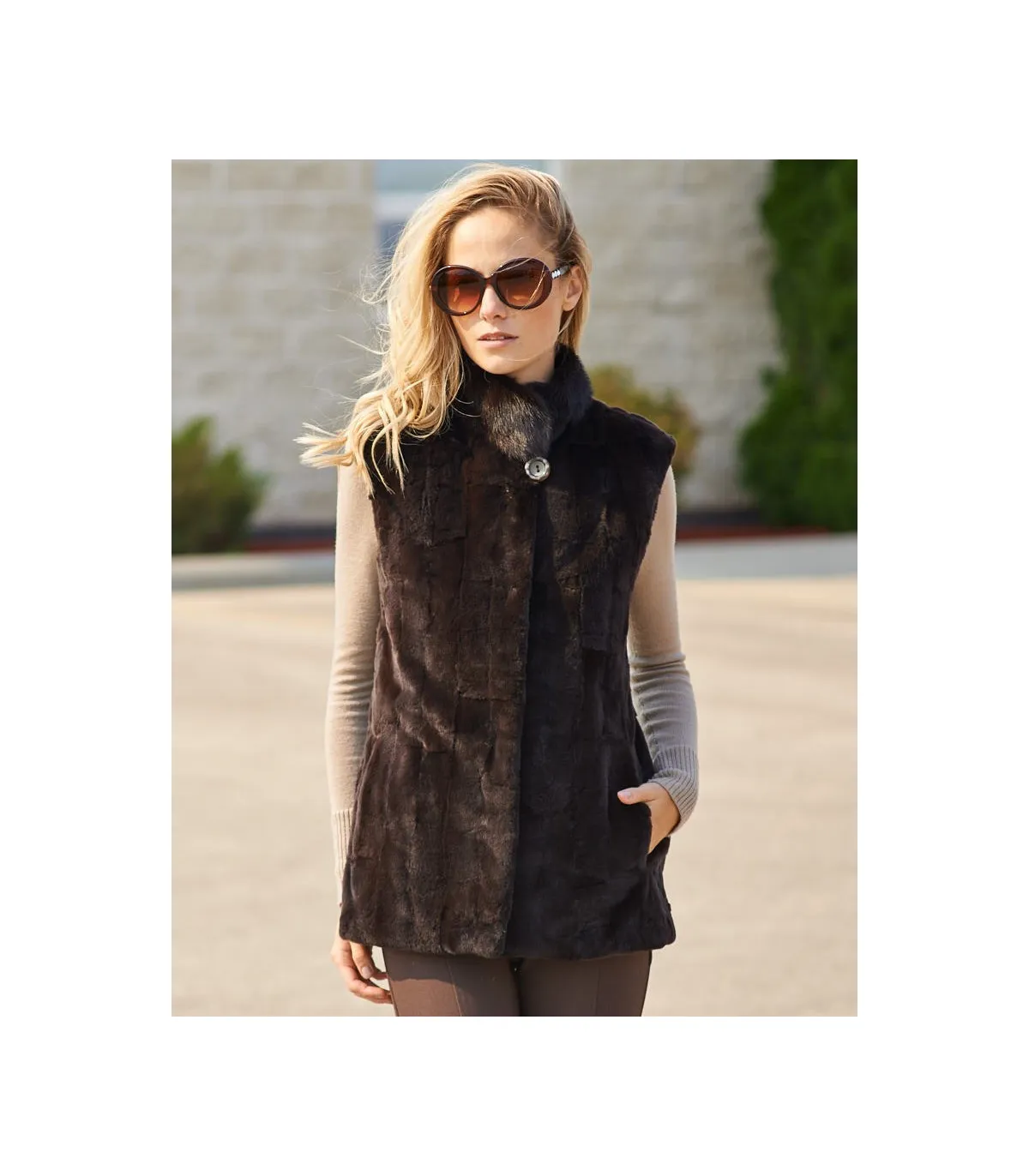 Aurelie Reversible Sheared Mink Vest with Scallop Design: FurHatWorld.com