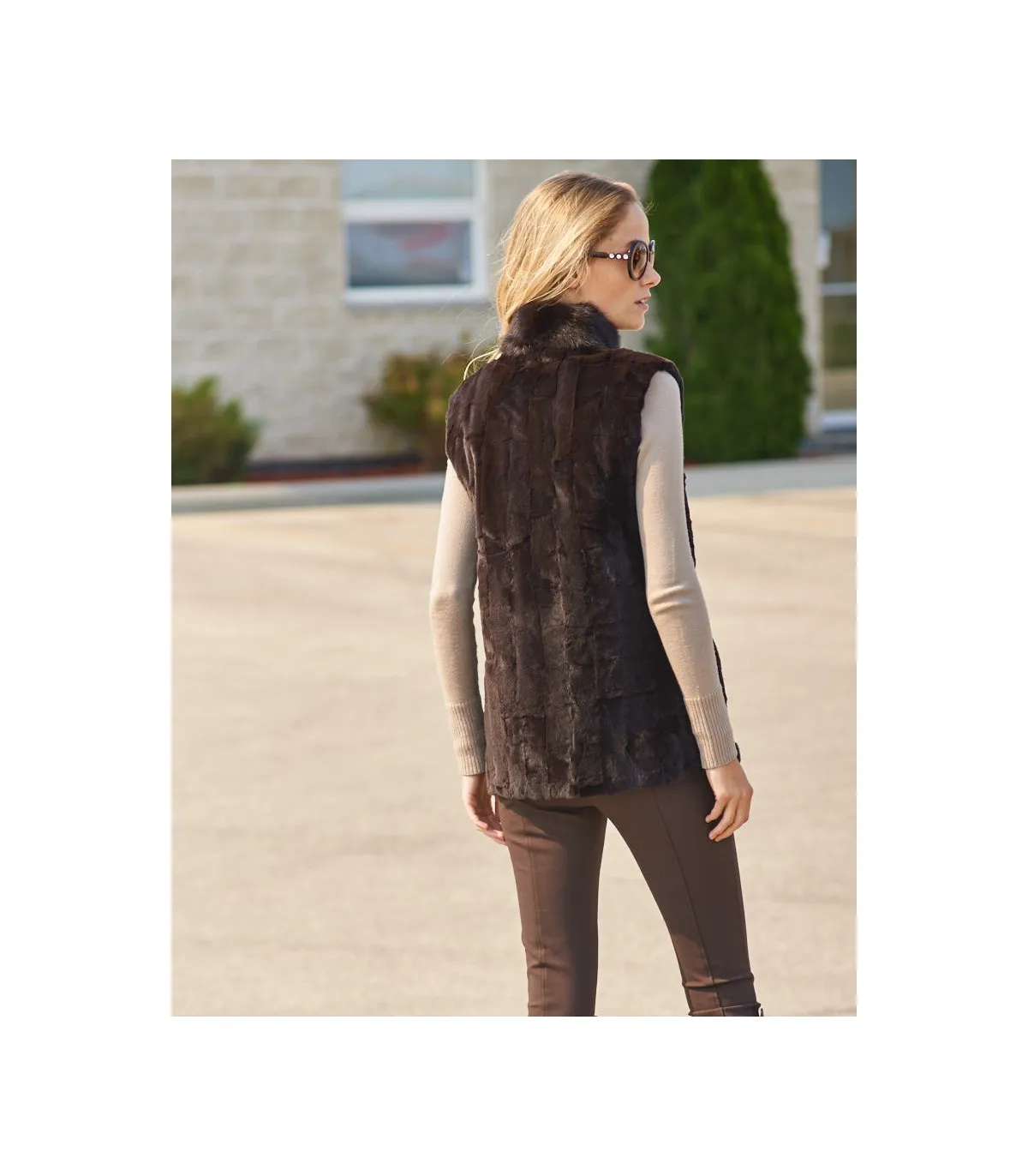 Aurelie Reversible Sheared Mink Vest with Scallop Design: FurHatWorld.com