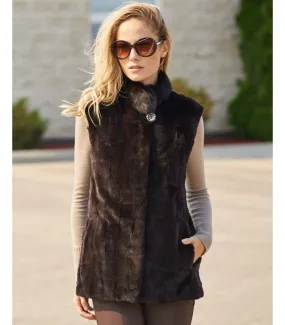 Aurelie Reversible Sheared Mink Vest with Scallop Design: FurHatWorld.com