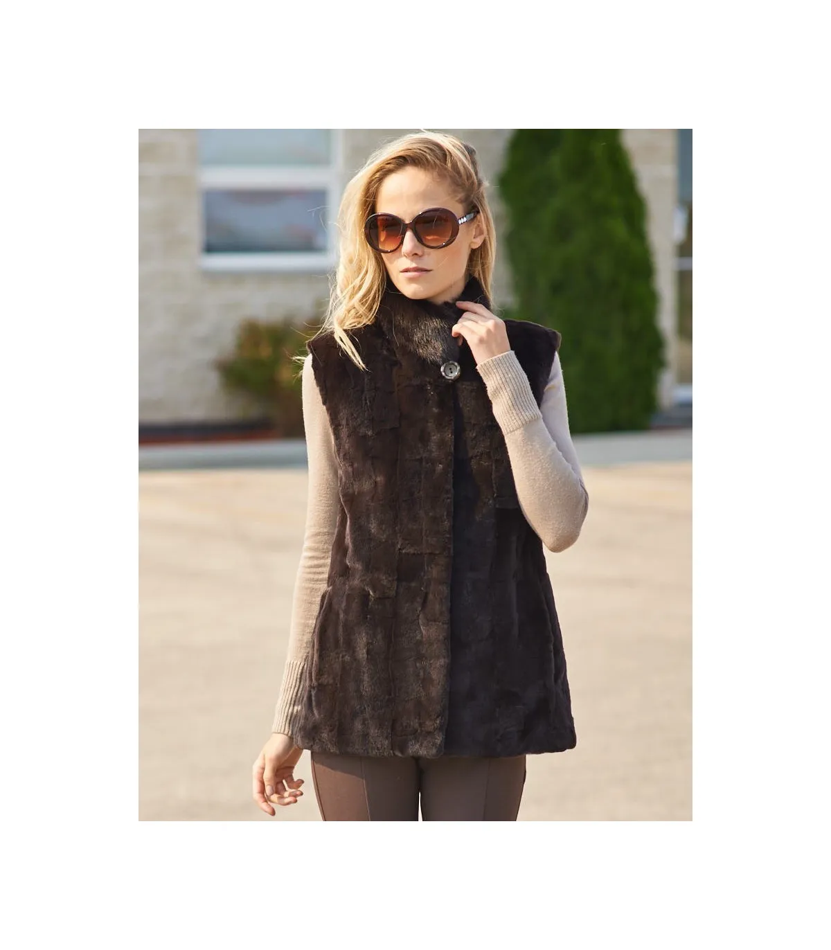 Aurelie Reversible Sheared Mink Vest with Scallop Design: FurHatWorld.com