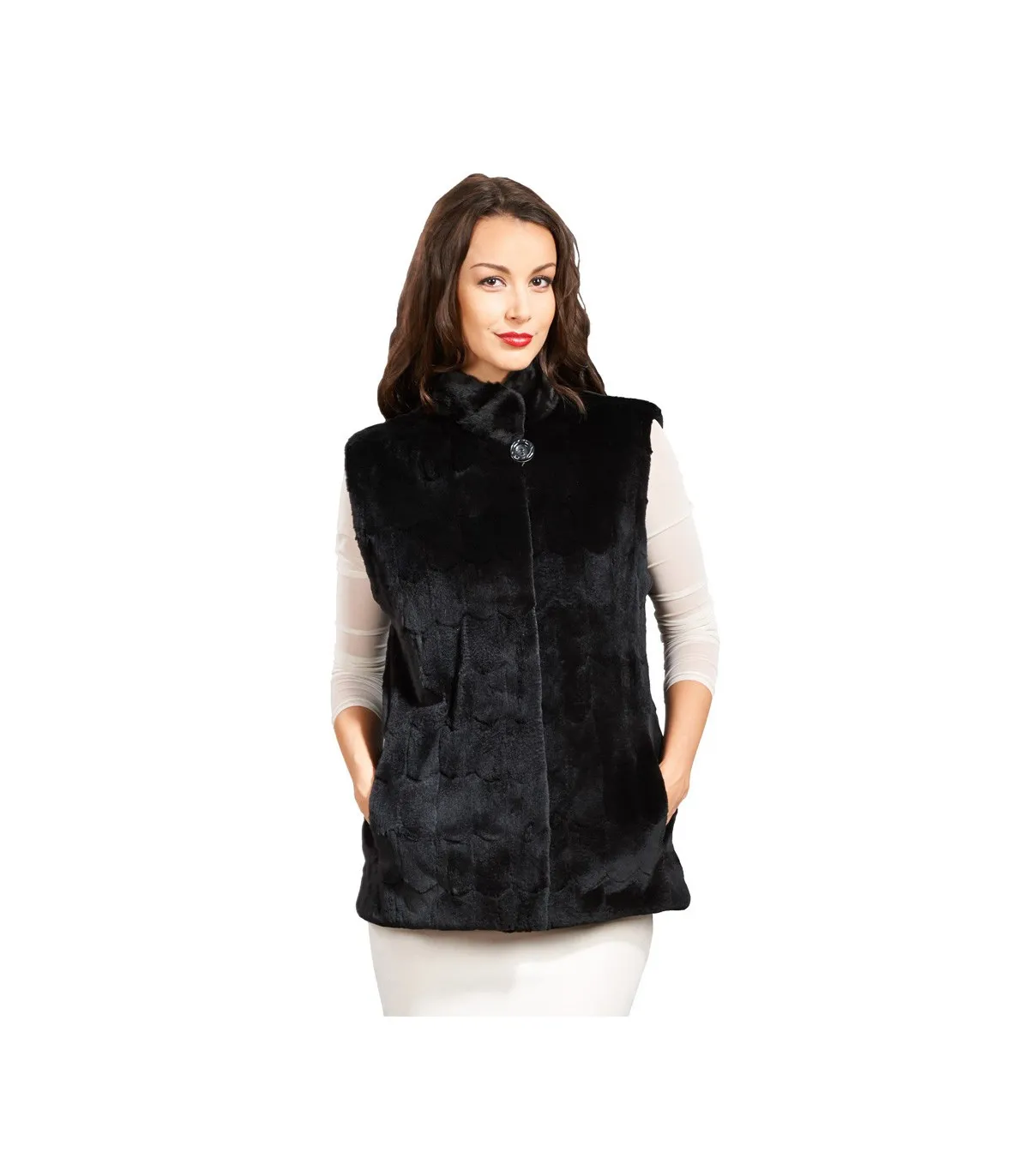 Aurelie Reversible Sheared Mink Vest with Scallop Design: FurHatWorld.com