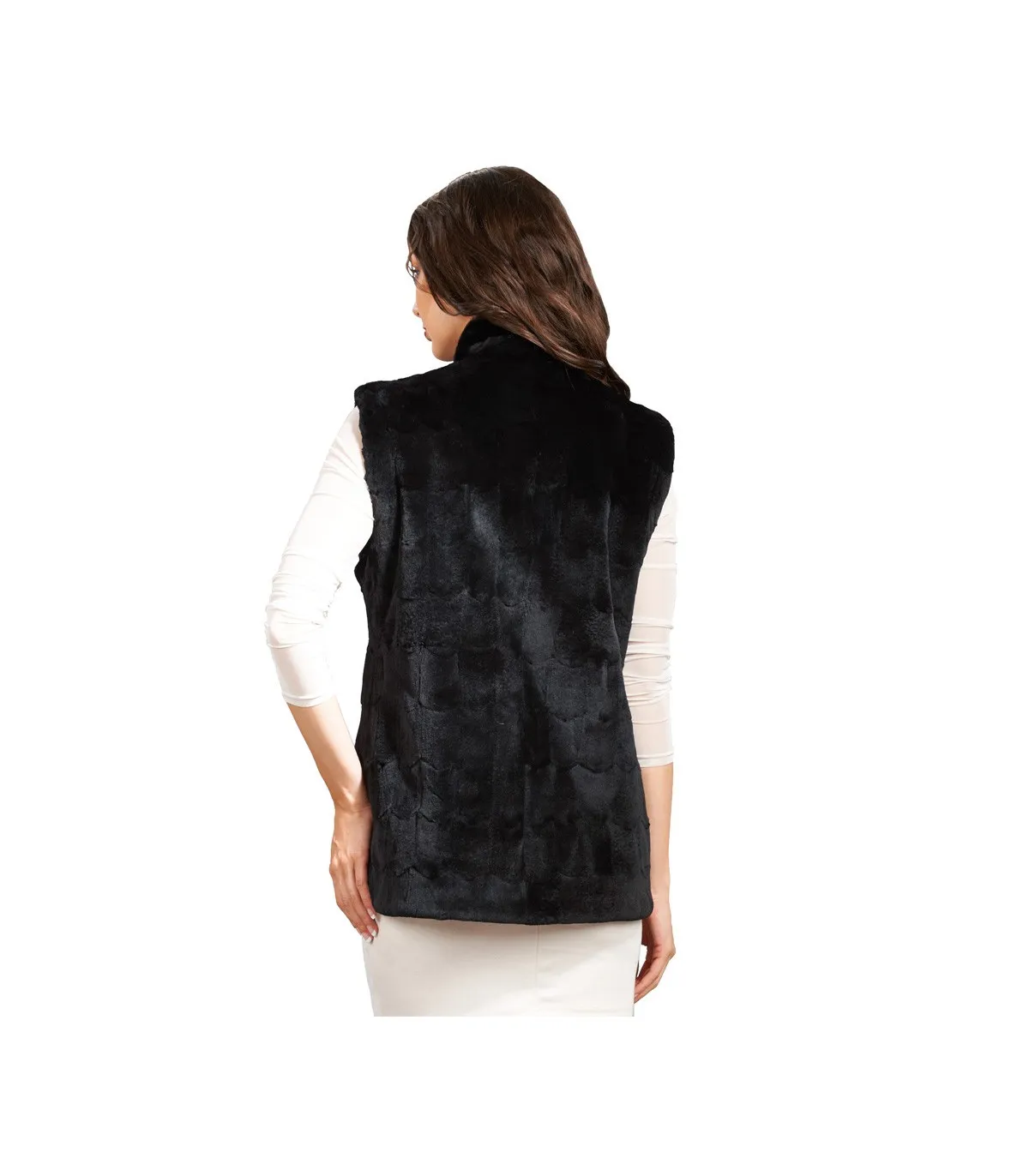 Aurelie Reversible Sheared Mink Vest with Scallop Design: FurHatWorld.com