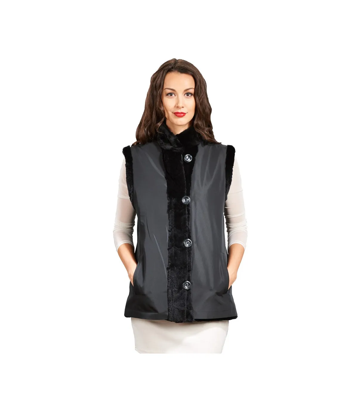 Aurelie Reversible Sheared Mink Vest with Scallop Design: FurHatWorld.com