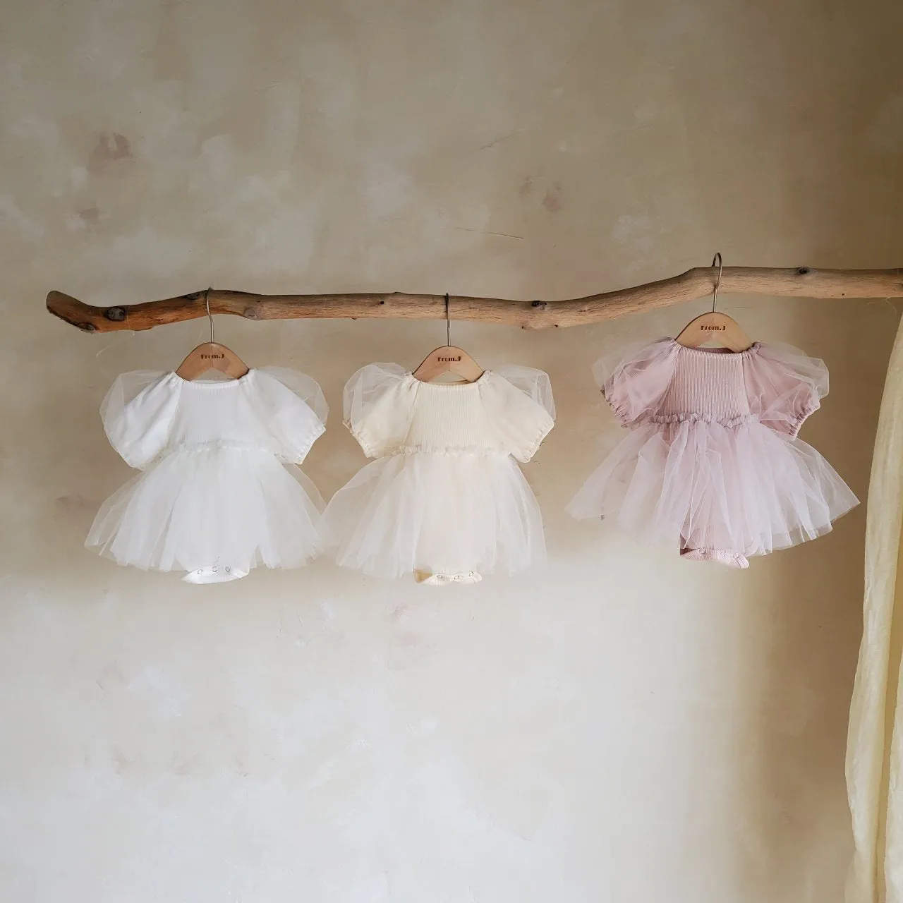 Baby Short Puff Sleeve Tutu Dress Romper (3-18m) - Cream