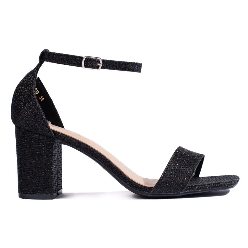 Black brocade women's high-heeled sandals