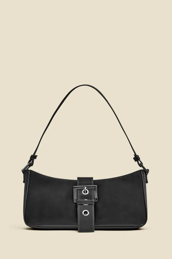 Black Patent Buckle Detail Shoulder Bag