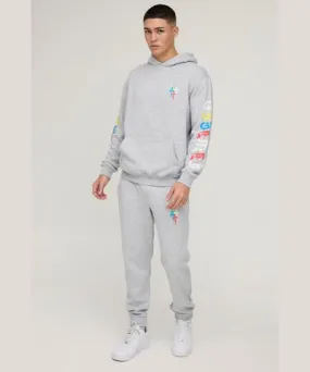 boohoo Mens Cross Printed Hooded Tracksuit