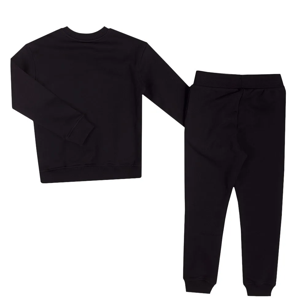 Boys Black Smiley Crew Neck Tracksuit