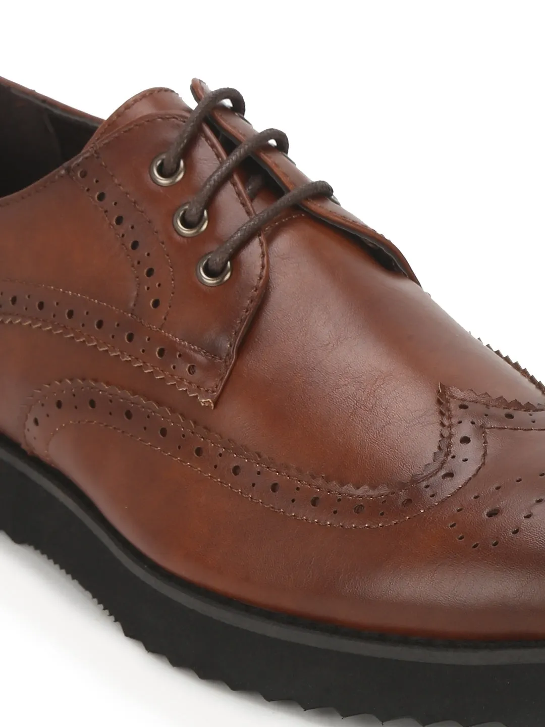 Brown PU Longwing Blucher Men Lace-Up Shoes