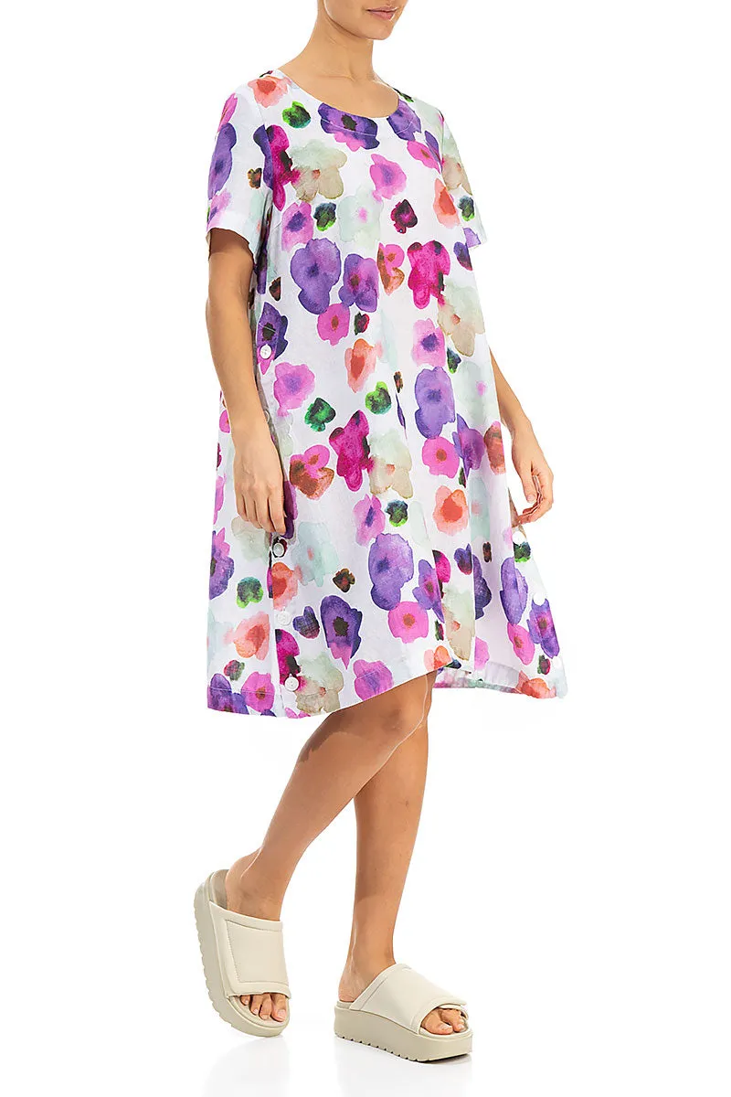 Buttoned Sides Blossom Linen Tunic Dress