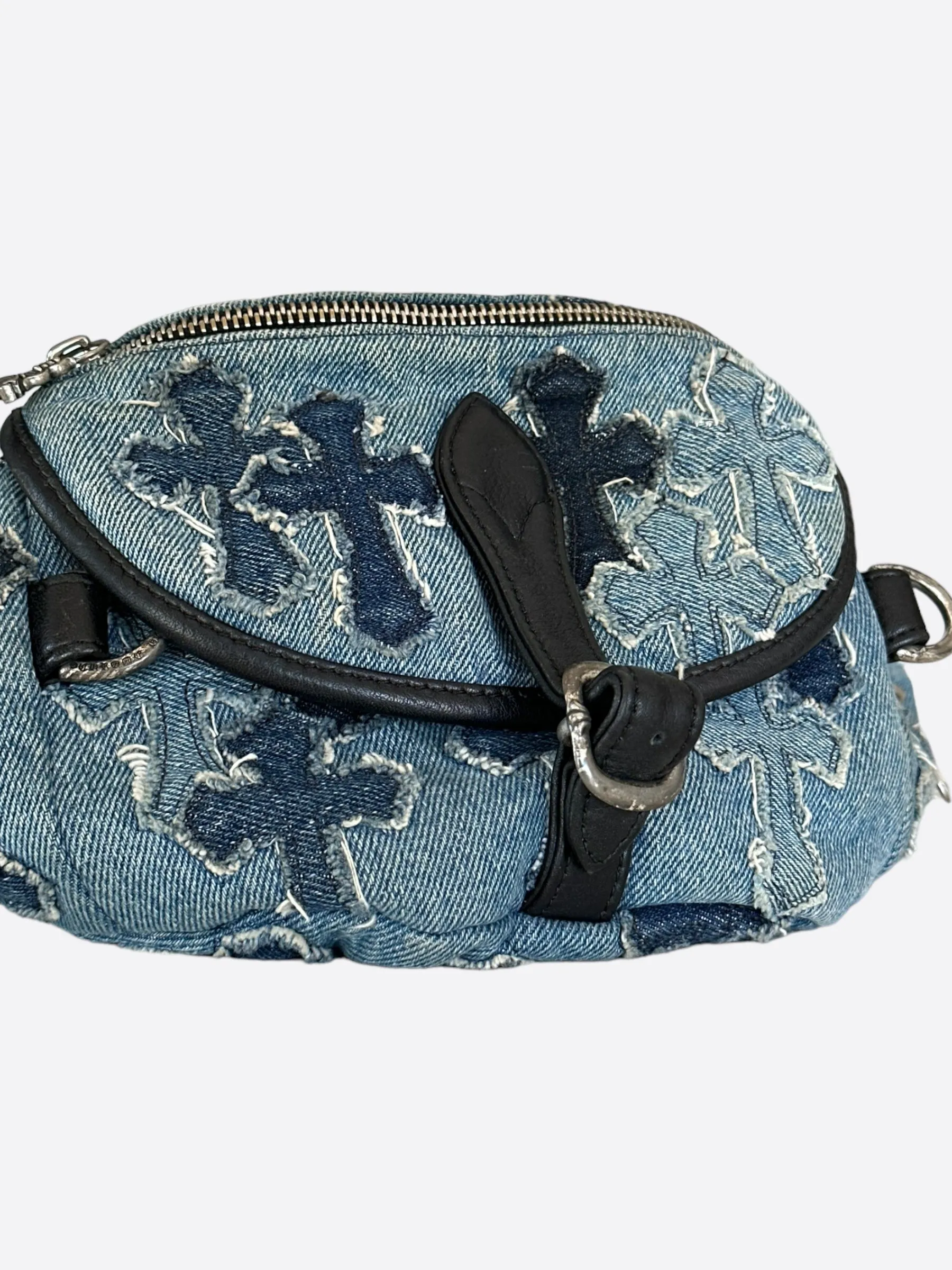 Chrome Hearts Blue Denim Embroidered Cross Patch Snat Bag