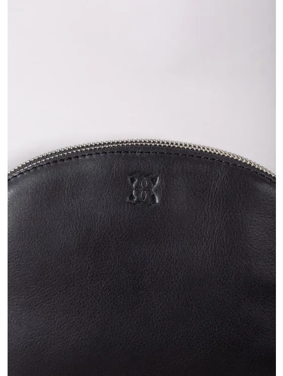 Coniston Duo Leather Curved Cross Body Bag in Black