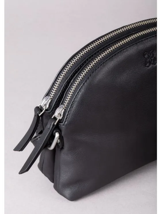 Coniston Duo Leather Curved Cross Body Bag in Black