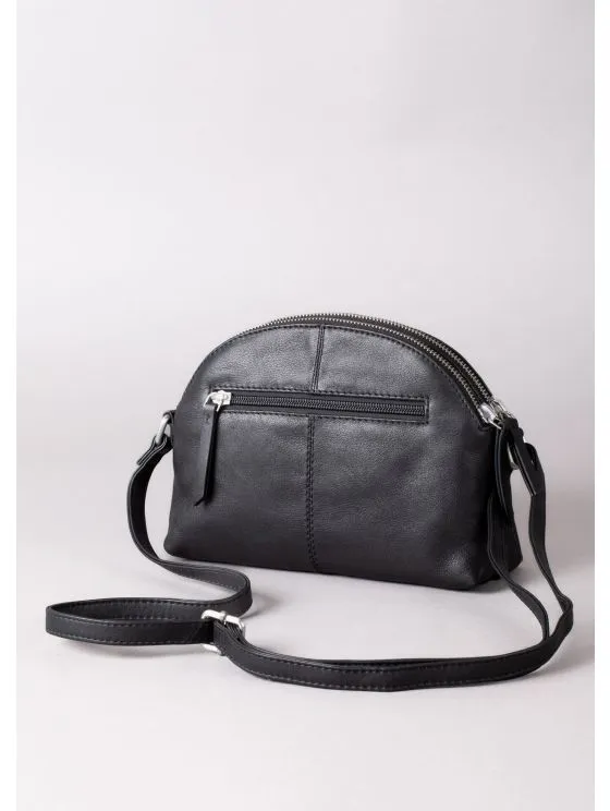 Coniston Duo Leather Curved Cross Body Bag in Black