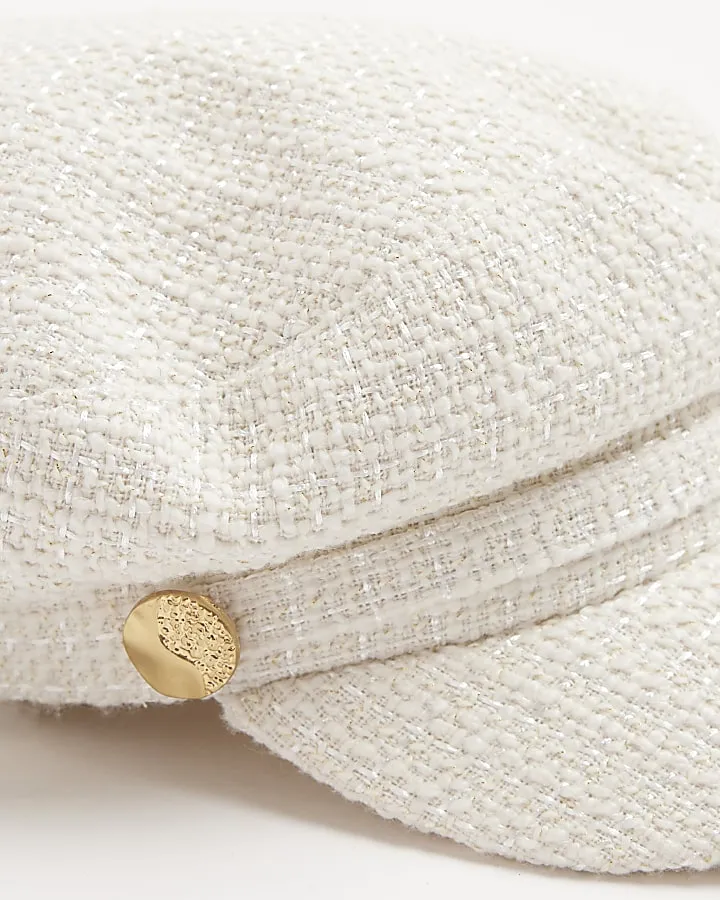 Cream boucle baker boy hat