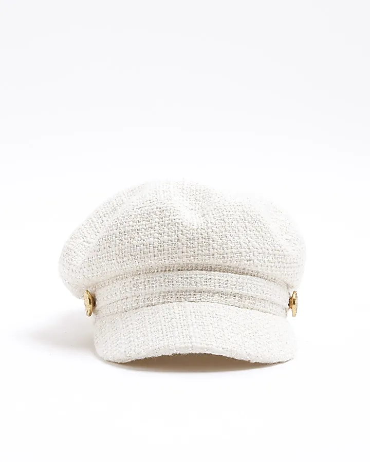 Cream boucle baker boy hat