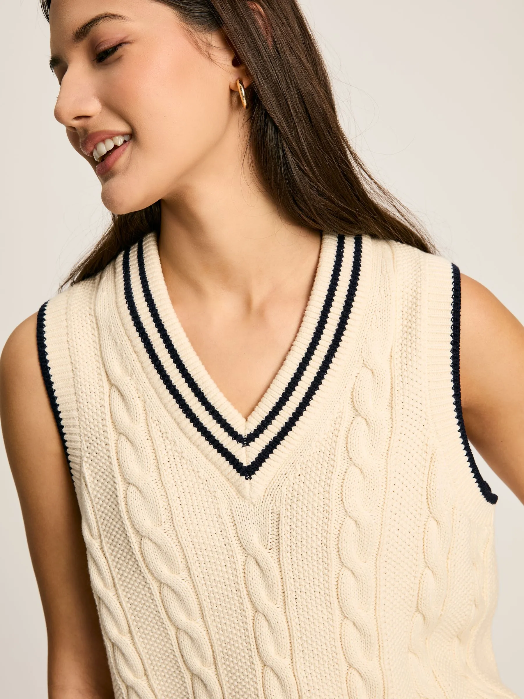 Cream Cable Knitted V-Neck Vest