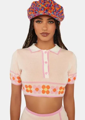 Daisy Border Polo Crop Top-