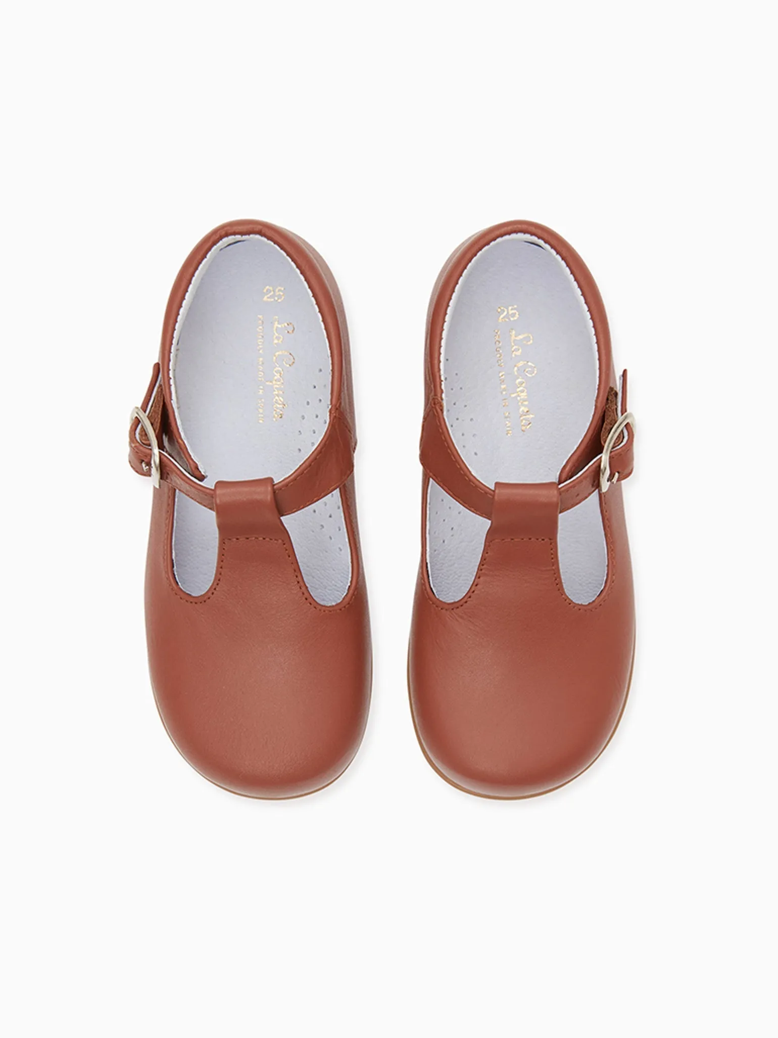 Dark Tan Leather Toddler T-Bar Shoes