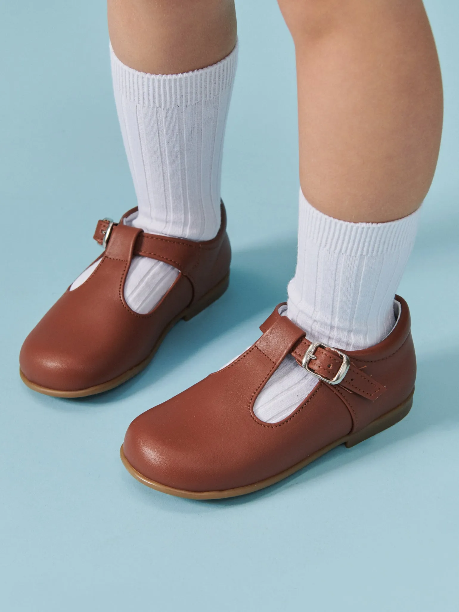 Dark Tan Leather Toddler T-Bar Shoes