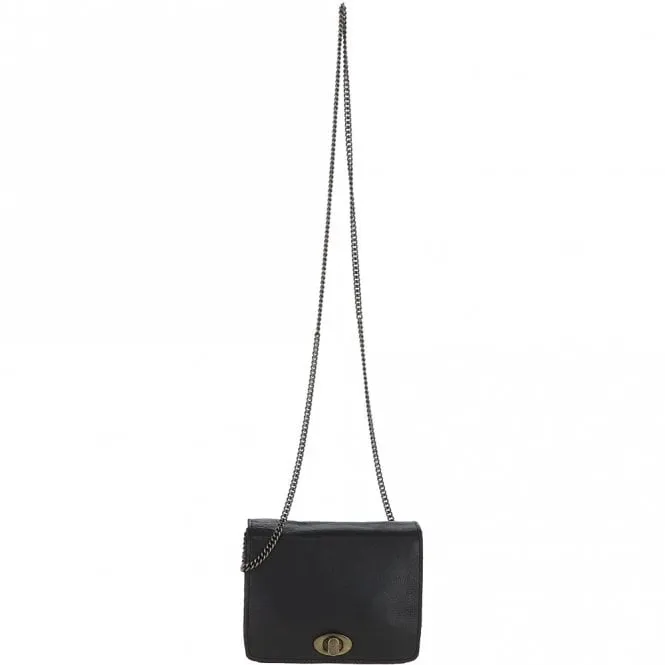 Dipped Leather Cross Body Bag With Chain Strap Black: R-11