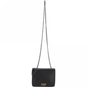 Dipped Leather Cross Body Bag With Chain Strap Black: R-11