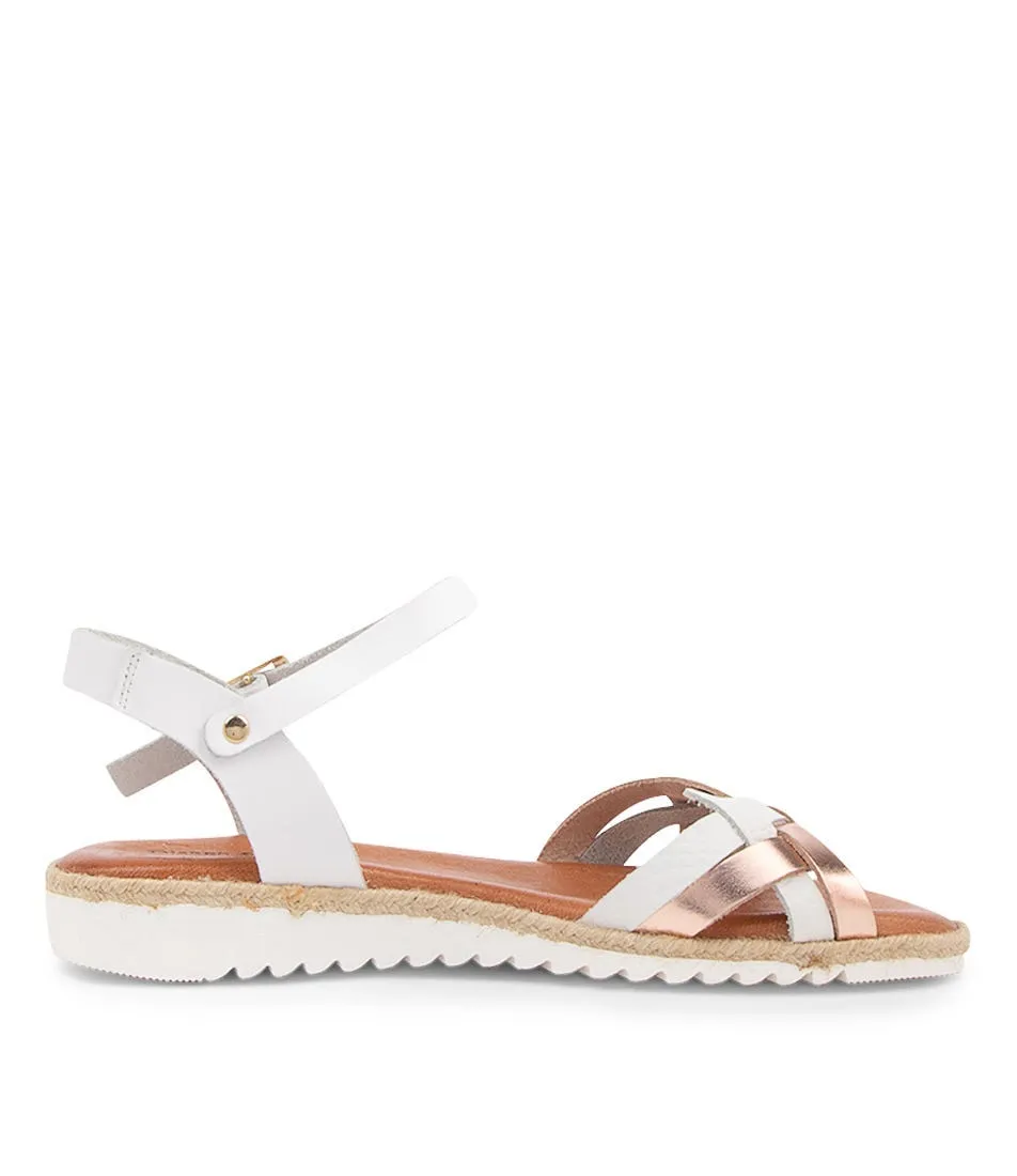 DJANGO & JULIETTE Fiamz White Rose Gold Leather Sandals