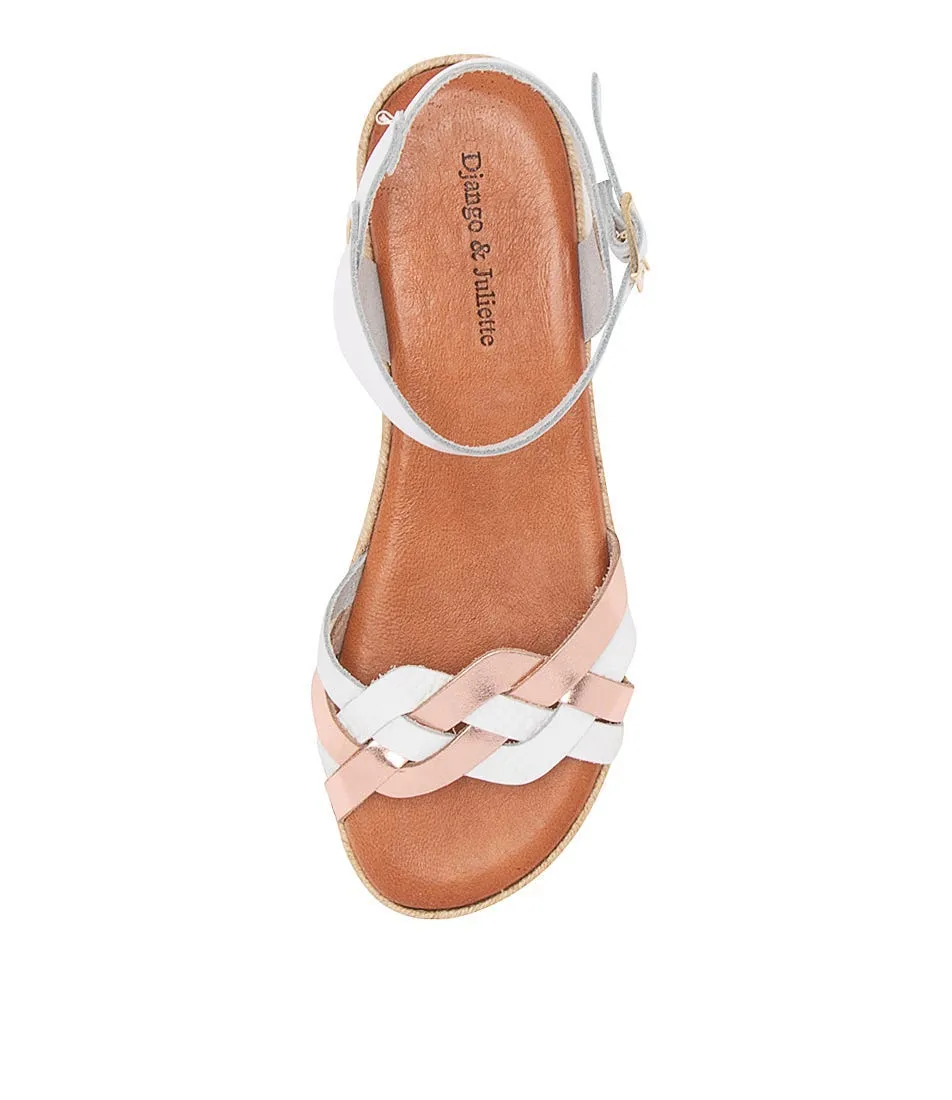 DJANGO & JULIETTE Fiamz White Rose Gold Leather Sandals