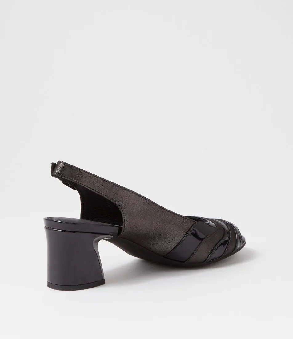 DJANGO & JULIETTE Jabriele Black Shimmer Patent Leather Sandals