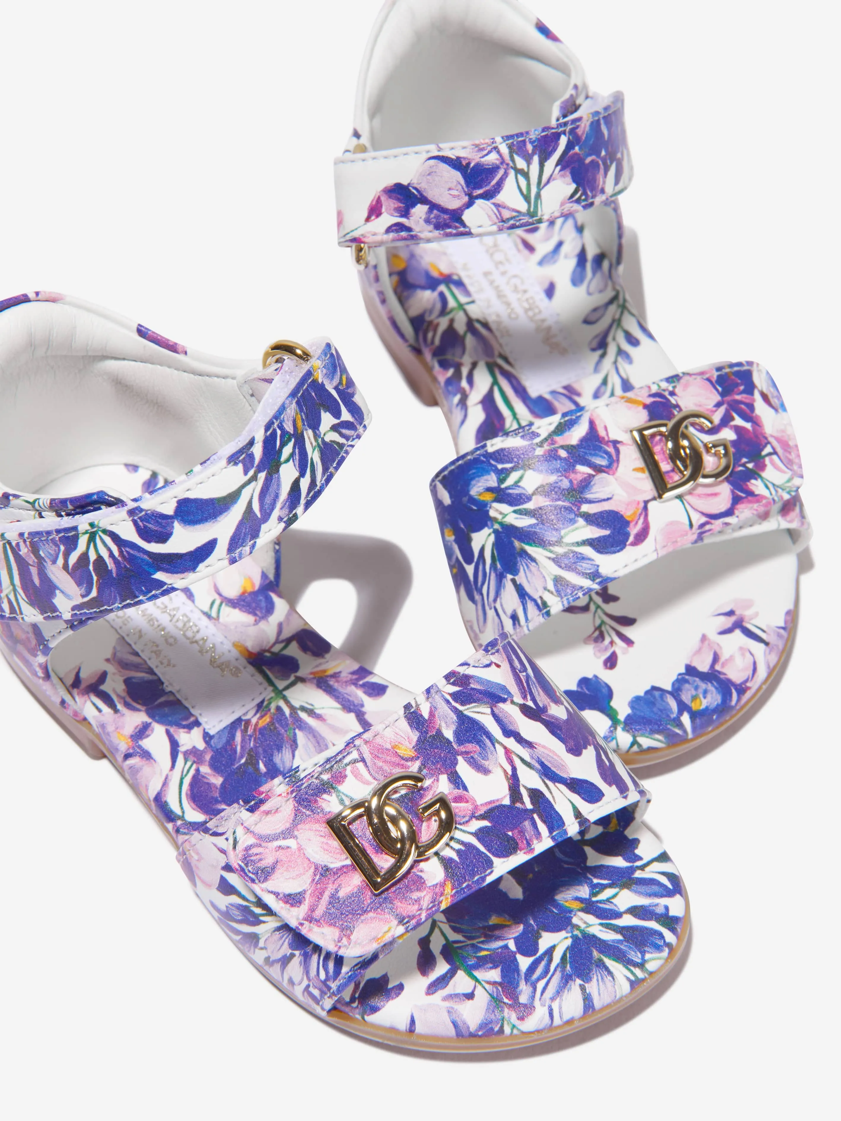 Dolce & Gabbana Girls Leather Wisteria Print Sandals