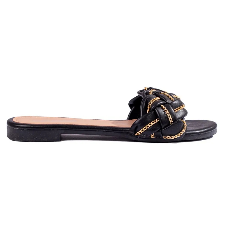 Elegant black sandals with a chain from Shelovet