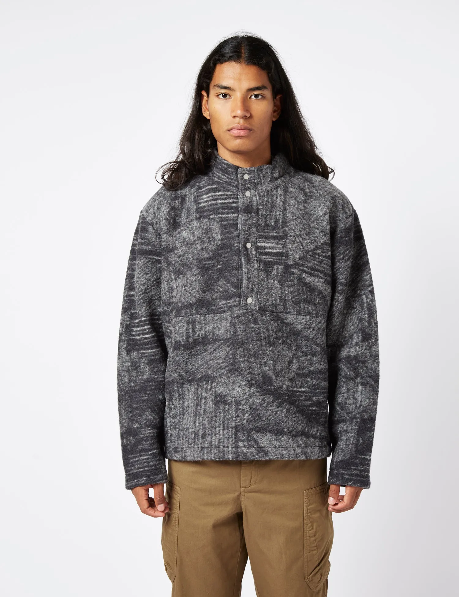 Folk Boxy Funnel Fleece (Wool Polka) - Slate Grey