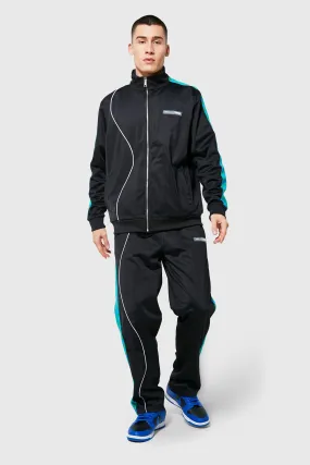 Funnel Neck Tricot Tracksuit With Side Taping