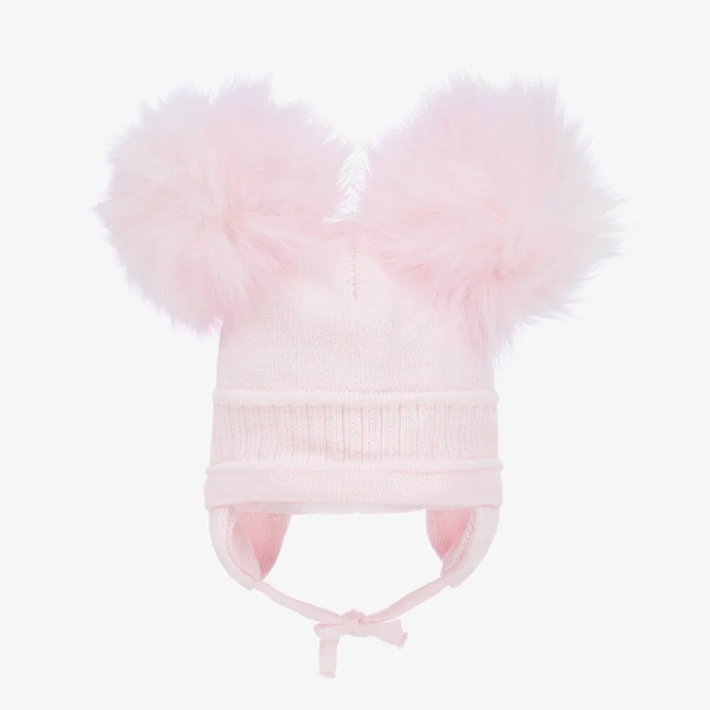 Girls Pink Tindra Double Pom-Pom Hat