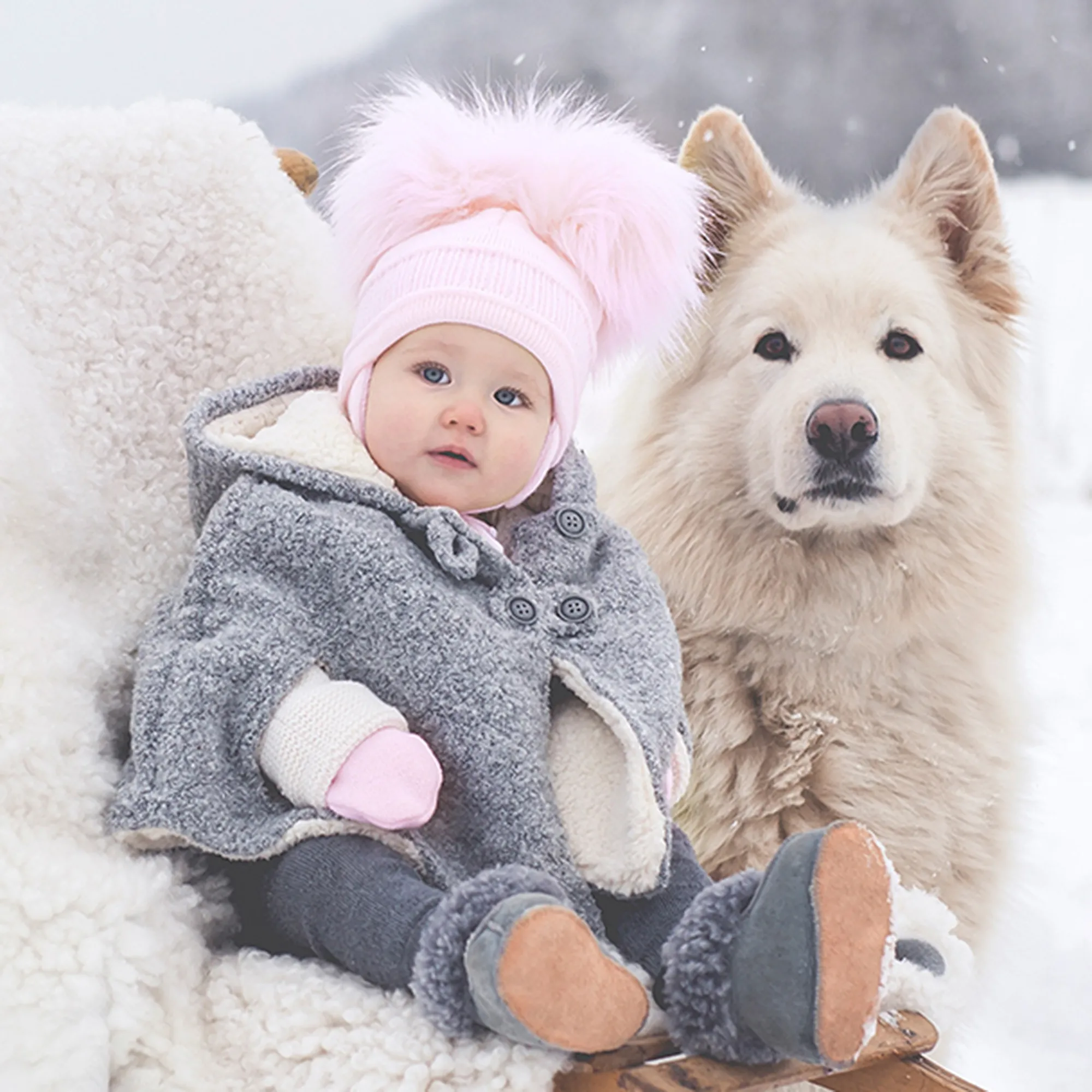 Girls Pink Tindra Double Pom-Pom Hat