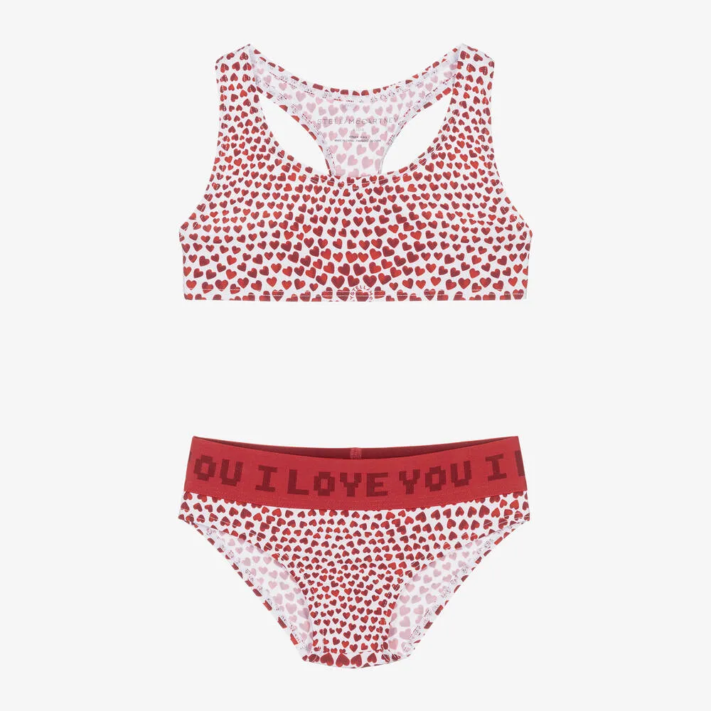 Girls Red Heart Print Bikini (UPF50+)