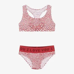 Girls Red Heart Print Bikini (UPF50+)