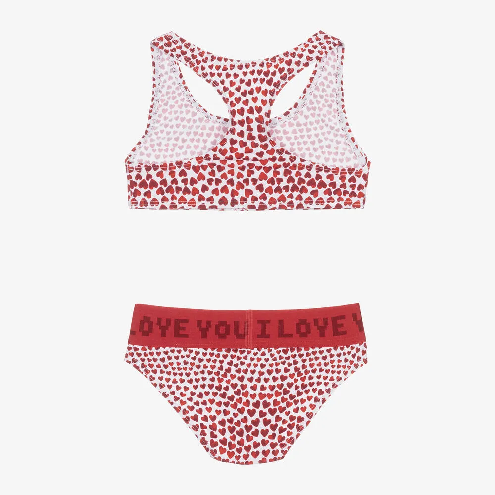 Girls Red Heart Print Bikini (UPF50+)