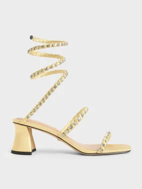 Goldie Recycled Polyester Gem-Encrusted Spiral Sandals - Yellow