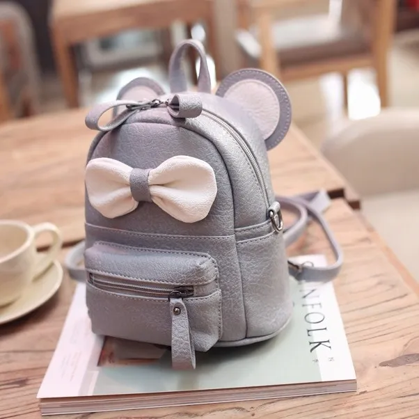 Grey White Bow Mouse Ears Mini Backpack Cross Body Bag