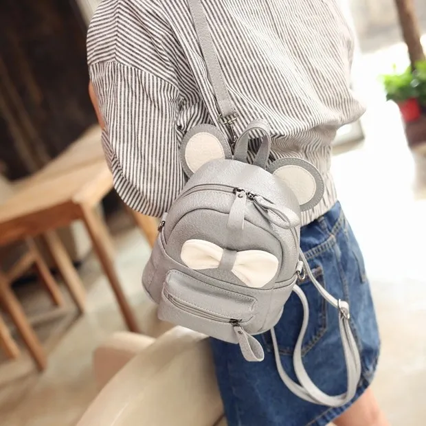 Grey White Bow Mouse Ears Mini Backpack Cross Body Bag