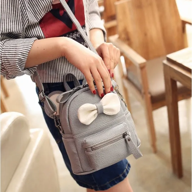 Grey White Bow Mouse Ears Mini Backpack Cross Body Bag