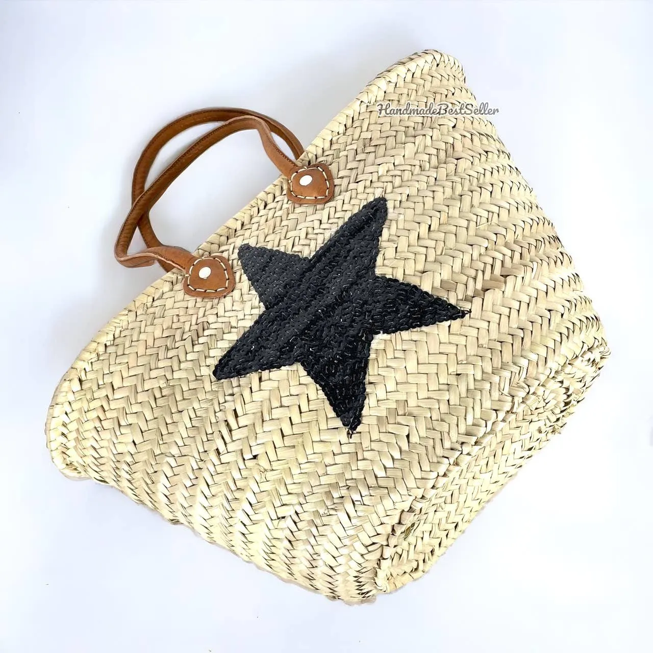 Handmade Sequin Basket Bag With Leather Handles