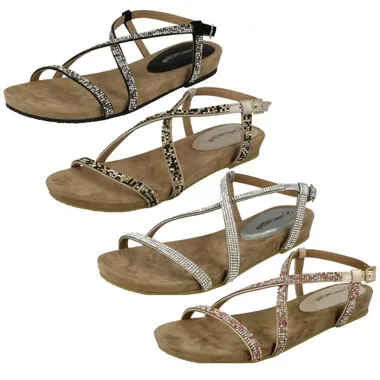 Ladies Leather Collection Diamante X Strap Sandals